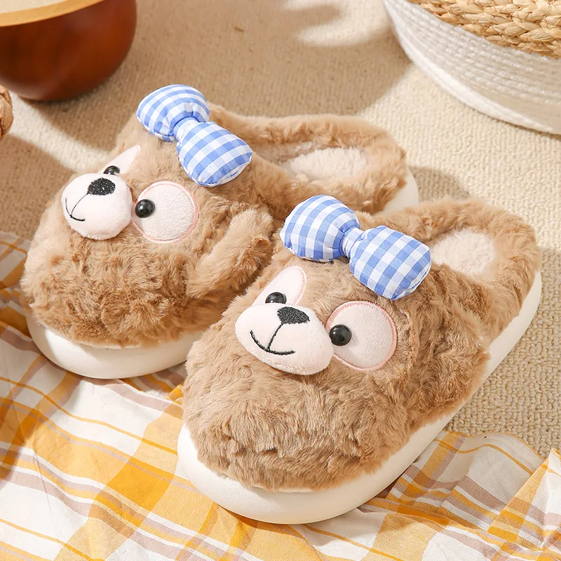 Women's Bear Design Winter Slippers - Plush Fleece-Lined House Shoes, Thick Sole Non-Slip Outdoor Slides with Cute Paw Prints