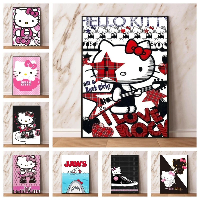 

Sanrios Hellokittys Canvas Poster Wall Art Home Furnishing Print Children's Gift Comic Picture Hanging Children's Bedroom Decor