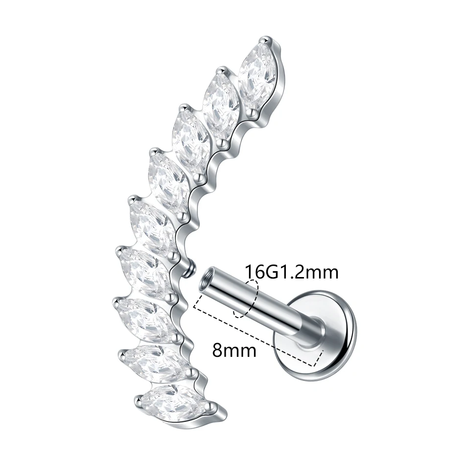 1/5PCS Titanium Marquise Ear Tragus Earring Stud Internally Threaded Zircon Lip Rings Cartilage Helix Piercing Jewelry for Women