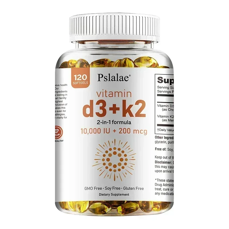 Vitamin D3 + K2 - Improves Calcium Metabolis, Healthy Bone & Muscle Function Health, Support Heart, Joint, Immune System Health