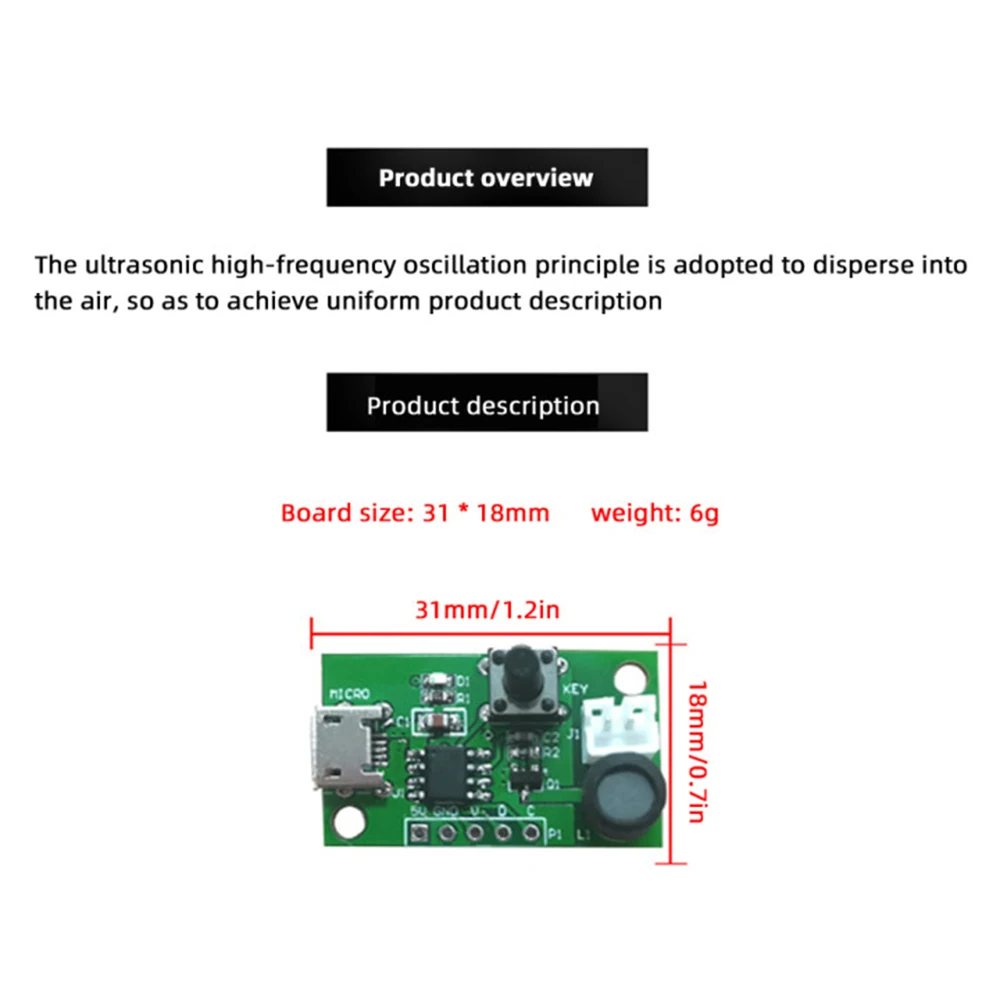 Mini USB Umidificador DIY Kits, Névoa Criador e Driver Placa de Circuito, Fogger Atomização, Filme Atomizador Folha, Mini oscilante, 5V, 2W