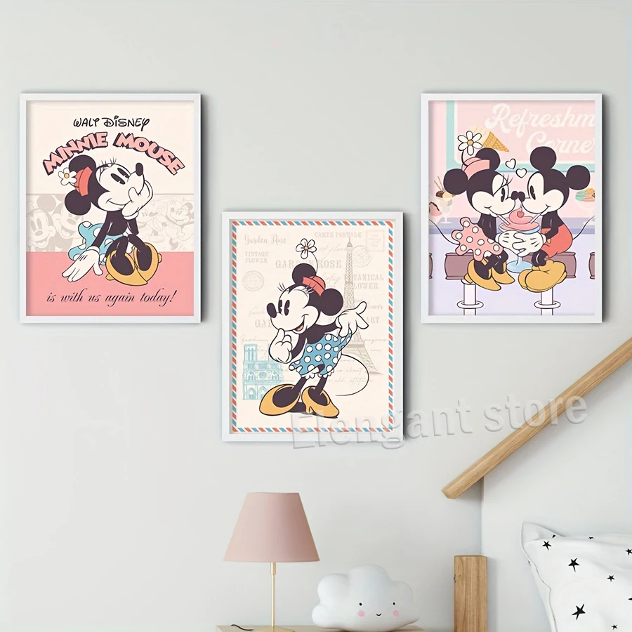 Vintage Minnie and Mickey Poster Disneyland Party Prints Mickey and Minnie Canvas Painting Girls Boys Room Wall Decor