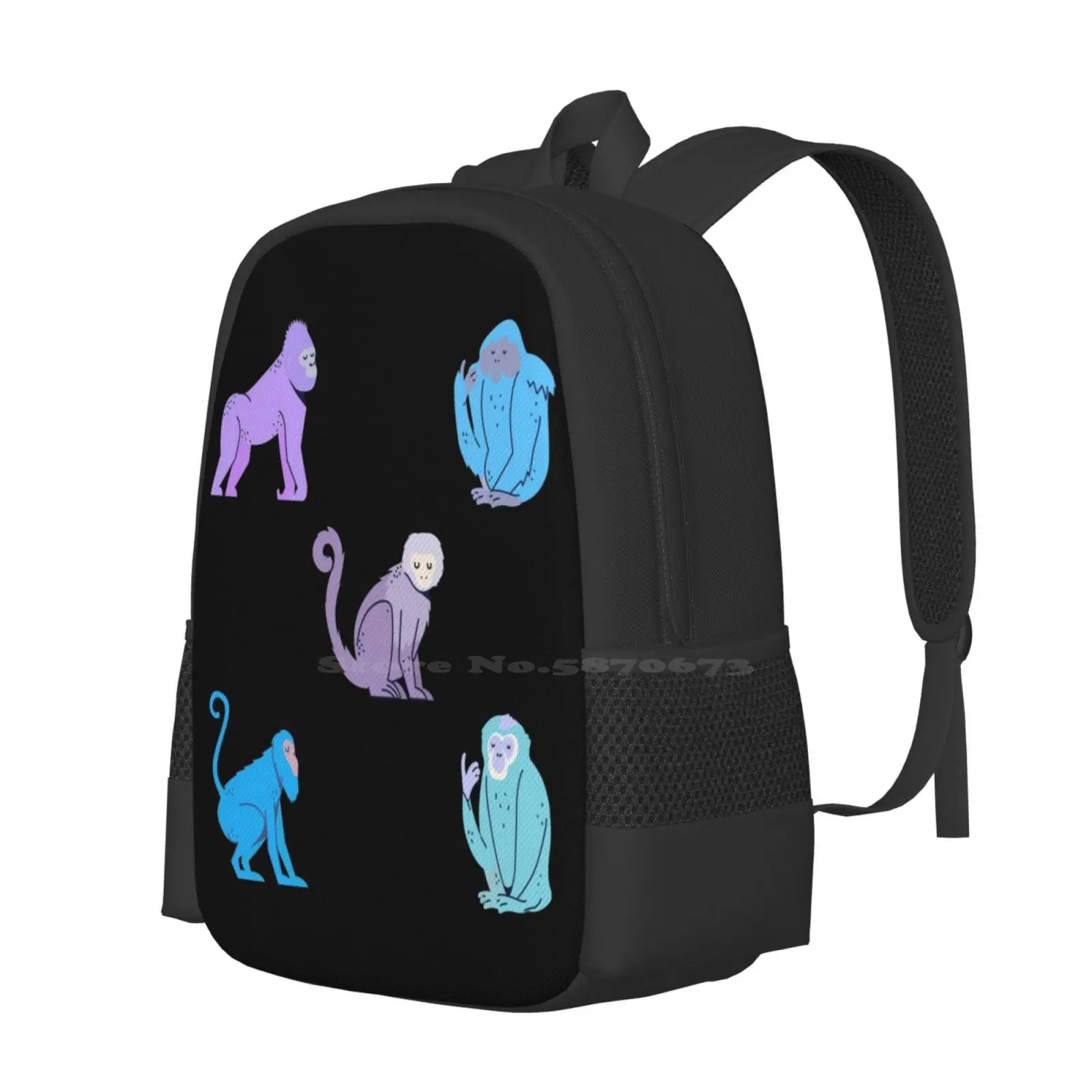 Cute Monkeys ( Black ) 3D Print Design Backpack Student Bag Cute105 Cute Monkeys Animals Nature Monkeys Lovers Animal Lovers