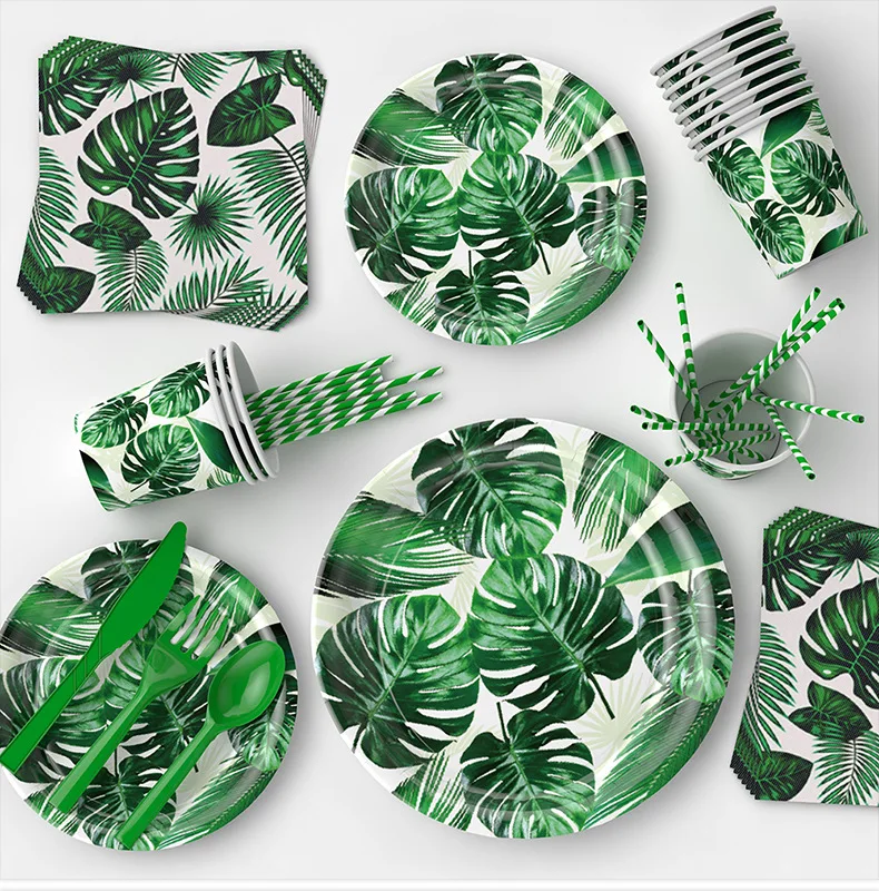 8Guests Hawaii Turtle Leaf Paper Plates Hawaiian Tropical Aloha Summer Party Decor Happy Jungle Safari Birthday Party Leaf Plate