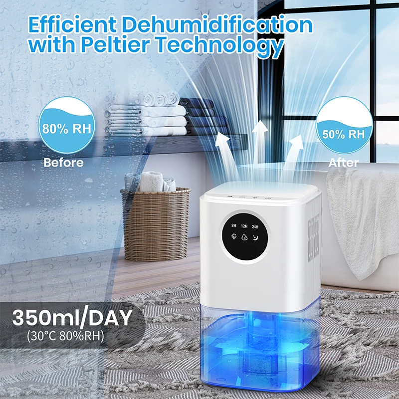 B221 Smart Home Dehumidifier 1.7L Large Capacity Dehumidifier Bathroom Basement Timing Dehumidifier with Colored Lights