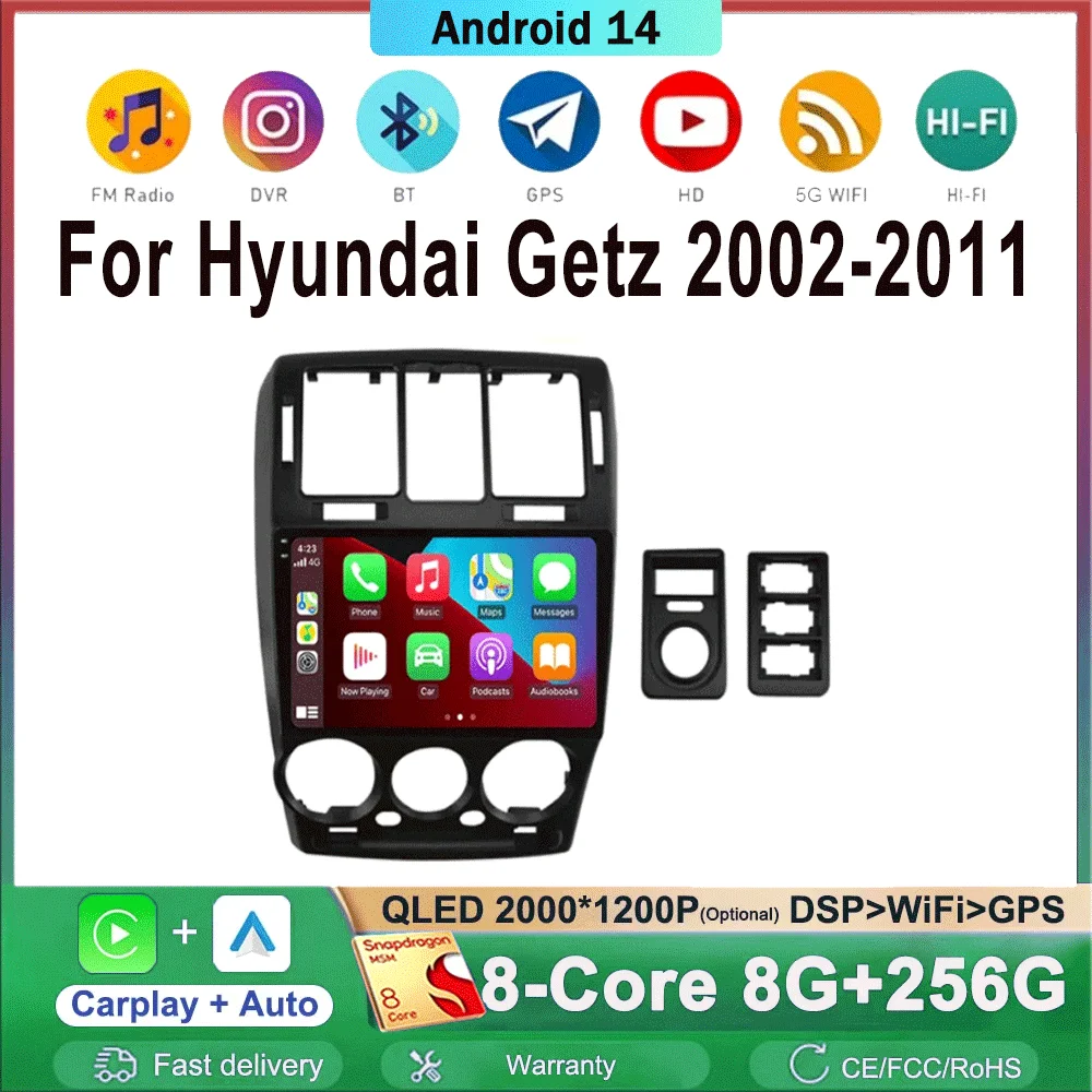 Android 14 For Hyundai Getz 1 2002 - 2011 Car Radio Multimedia Video Player Navigation GPS Wireless Carplay Android Auto 5G WIFI