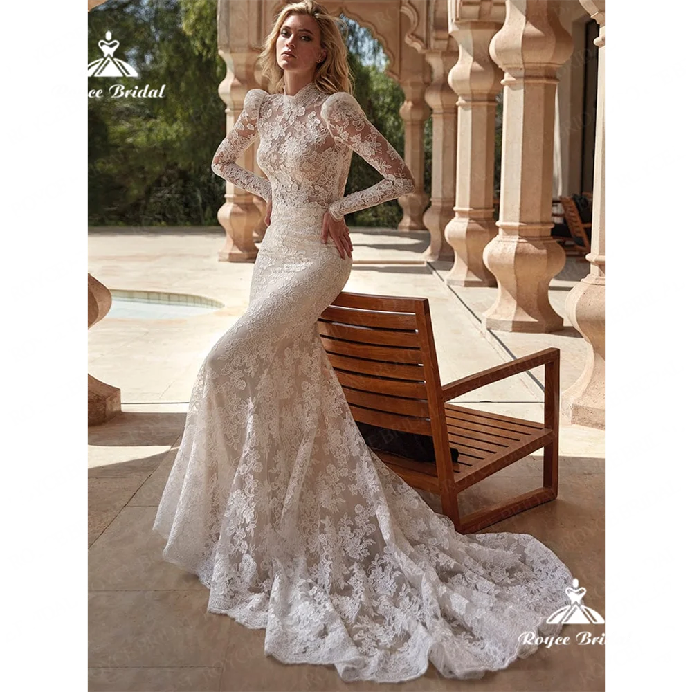 

Roycebridal High Neck Mermaid Wedding Dress 2025 Long Sleeves Backless Court Train Wedding Gownvestidos defiestarobeshochzeitskl