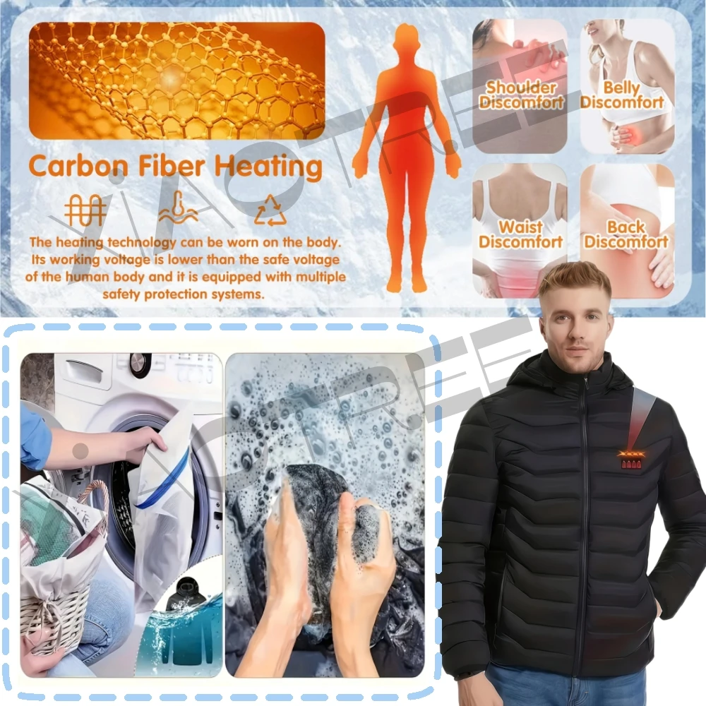 28 Areas Men Women's Heating Jacket Winter USB Heated Jackets Smart Heated Clothing Ski Camping Waterproof Warm Self Heating view 2