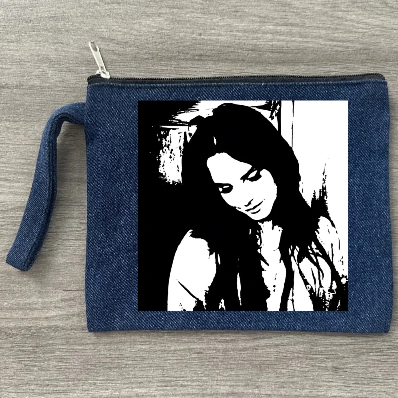 

lana del rey Pattern Canvas Denim Cosmetic Bag Organizer Travel Sundries Storage Pouch Office Pencil Case Zipper