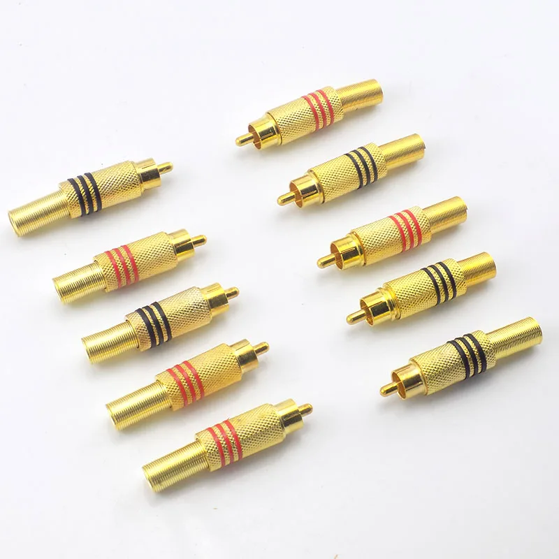 Surveillance Gold RCA Male Connector for Audio Locking Cable Plug Adapter for Video IP Camera CCTV Camera Security System D6