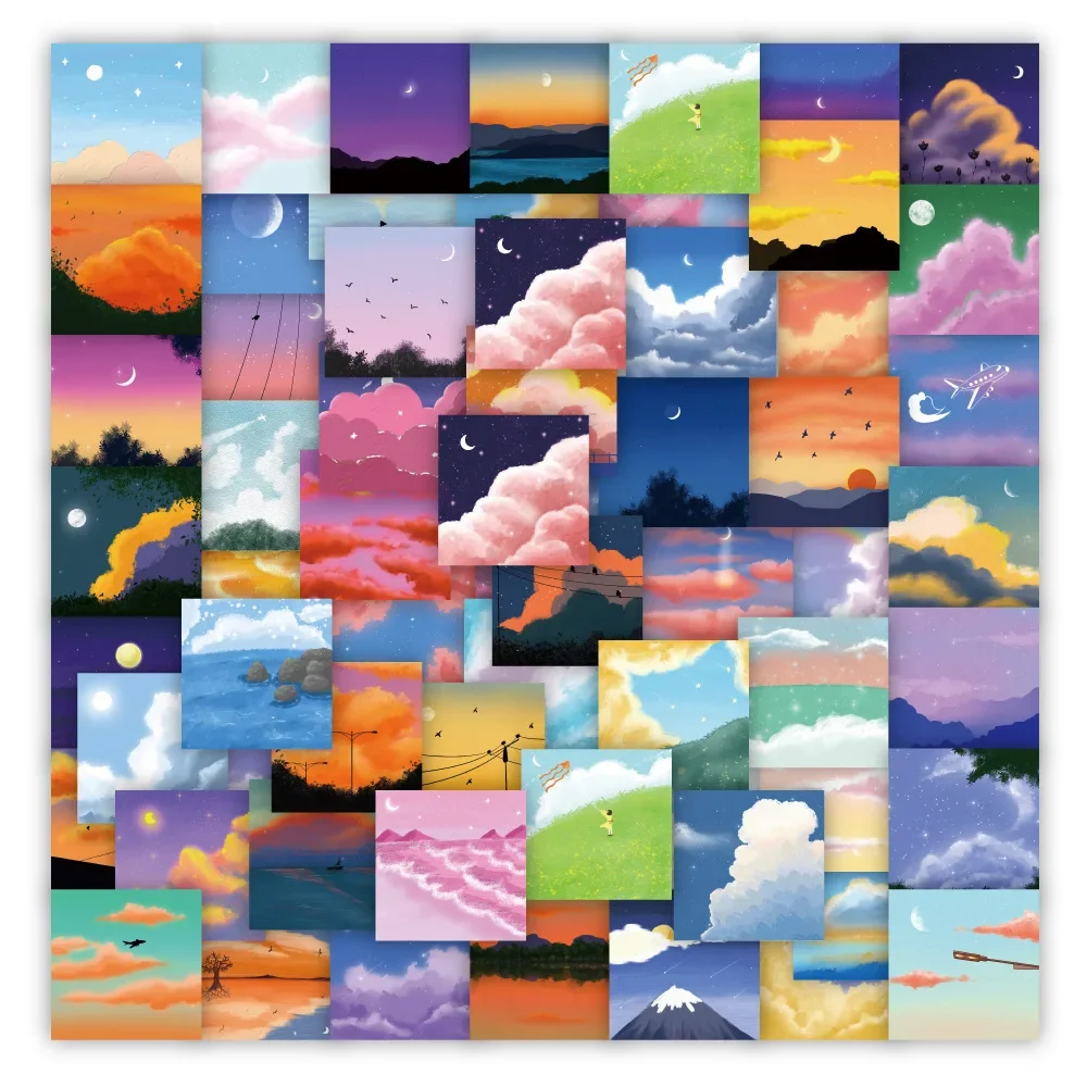 

50 шт., декоративные водонепроницаемые наклейки с изображением солнца и белых облаков