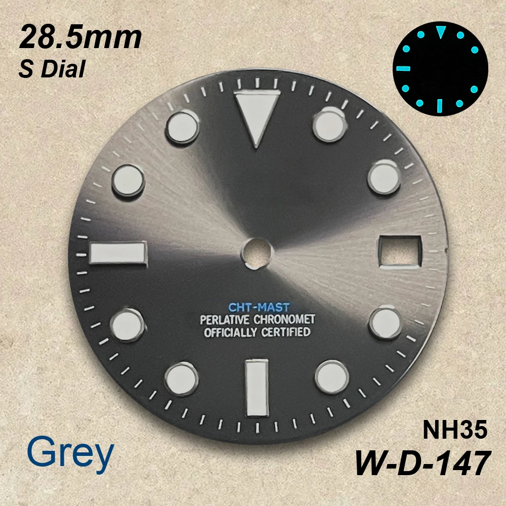 28.5mm Sunray S Dial Suitable for NH35/NH36/4R/7S Movement Ice Blue Luminous Super Quality Watch Modification Accessories