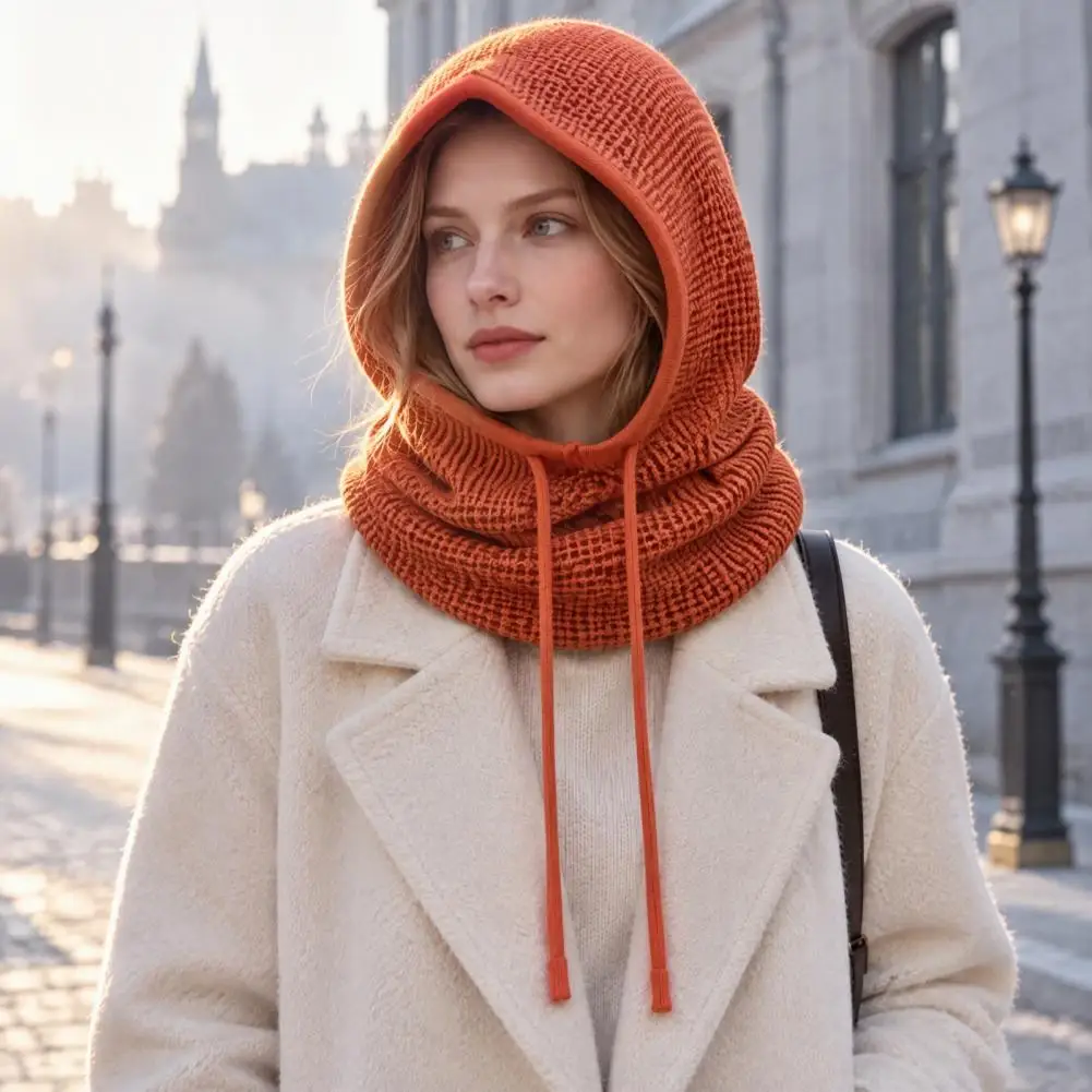 Thick Knit Balaclava for Women Knit Balaclava Hooded Scarf Thick Winter Ear Protection Hat Windproof Neck Warmer for Outdoor