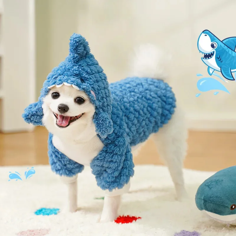 Pet Cute Plush Shark Shapeshifting Funny Plush Cat Clothes Medium Size Dog Winter Clothes Halloween Dog Costume Pet Warm Clothes