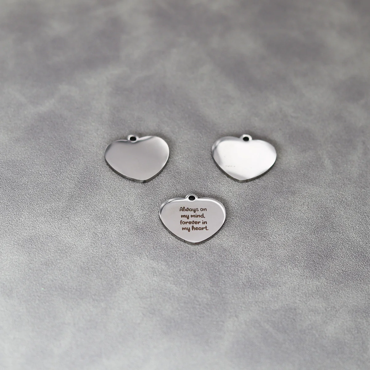 3pcs/Lot Laser Engraved Always on My Mind Forever In My Heart  Stainless Steel Heart-shaped Charm Jewelry DIY Supplies