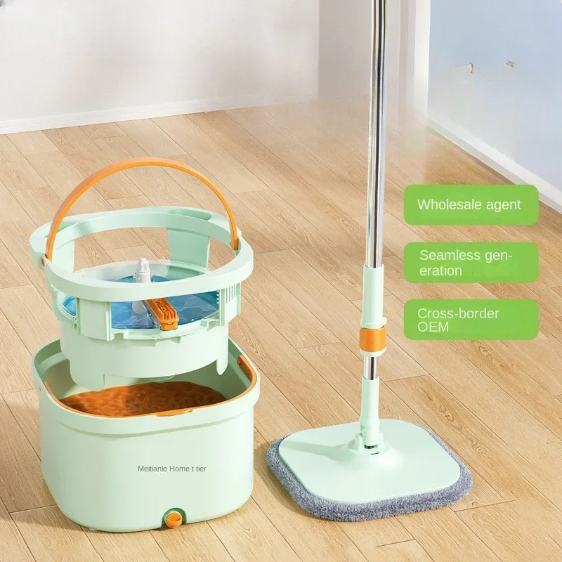 Meitanlejing Dirt Separation Lazy Mop Hand Wash-Free Household Mopping Gadget Tablet Rotary Mop Bucket Set