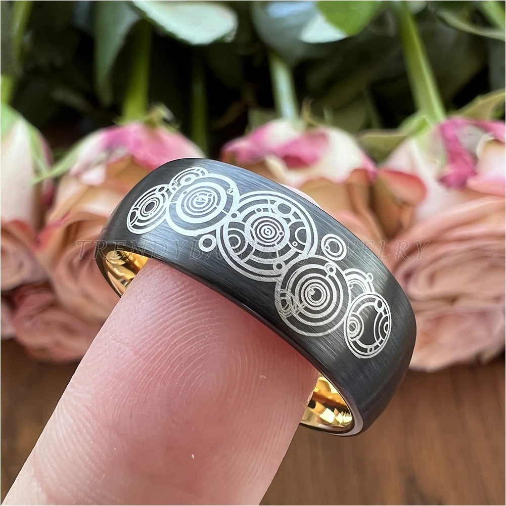 8 mm gewölbter zweifarbiger Wolfram-Ehering-Verlobungsring im Großhandel für Männer und Frauen, gebürstetes Finish, bequeme Passform – Detail 4