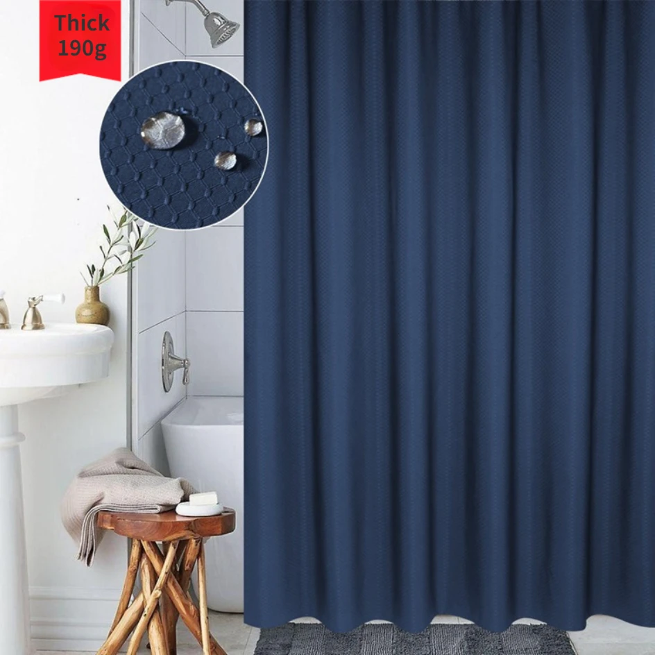 Solid Color Shower Curtain Set Polyester Waterproof Mildew-proof Thickened 190g Modern Waffle Jacquard Cloth Europe Bathroom