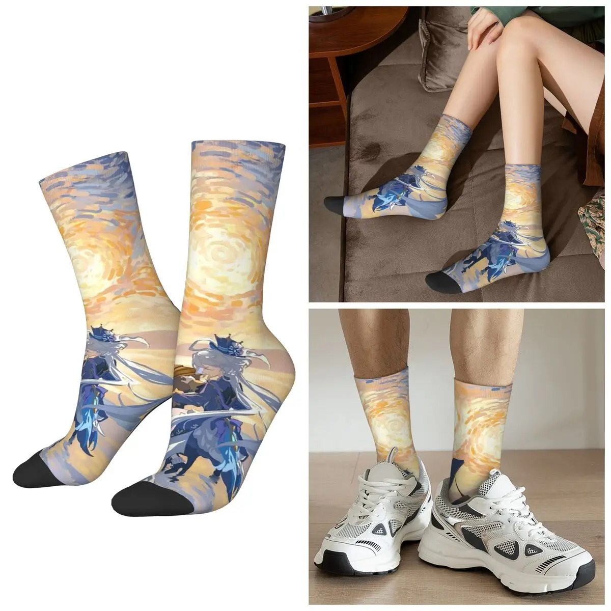 All Seasons Furina Genshin Impact Game Socks Harajuku Sport Middle Tube Socks Stockings for Men Women Valentine's Day Gifts