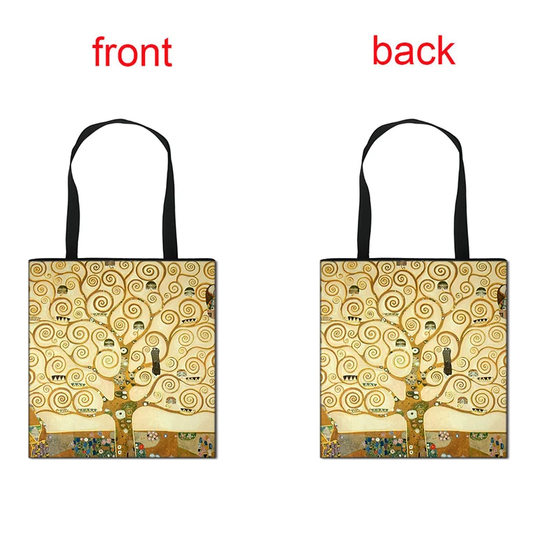 Oil Painting By Gustav Klimt Shopping Bag Women Handbag Kiss Tear La Virgen Shoulder Bags Casual Tote Large Capacity Shopper Bag