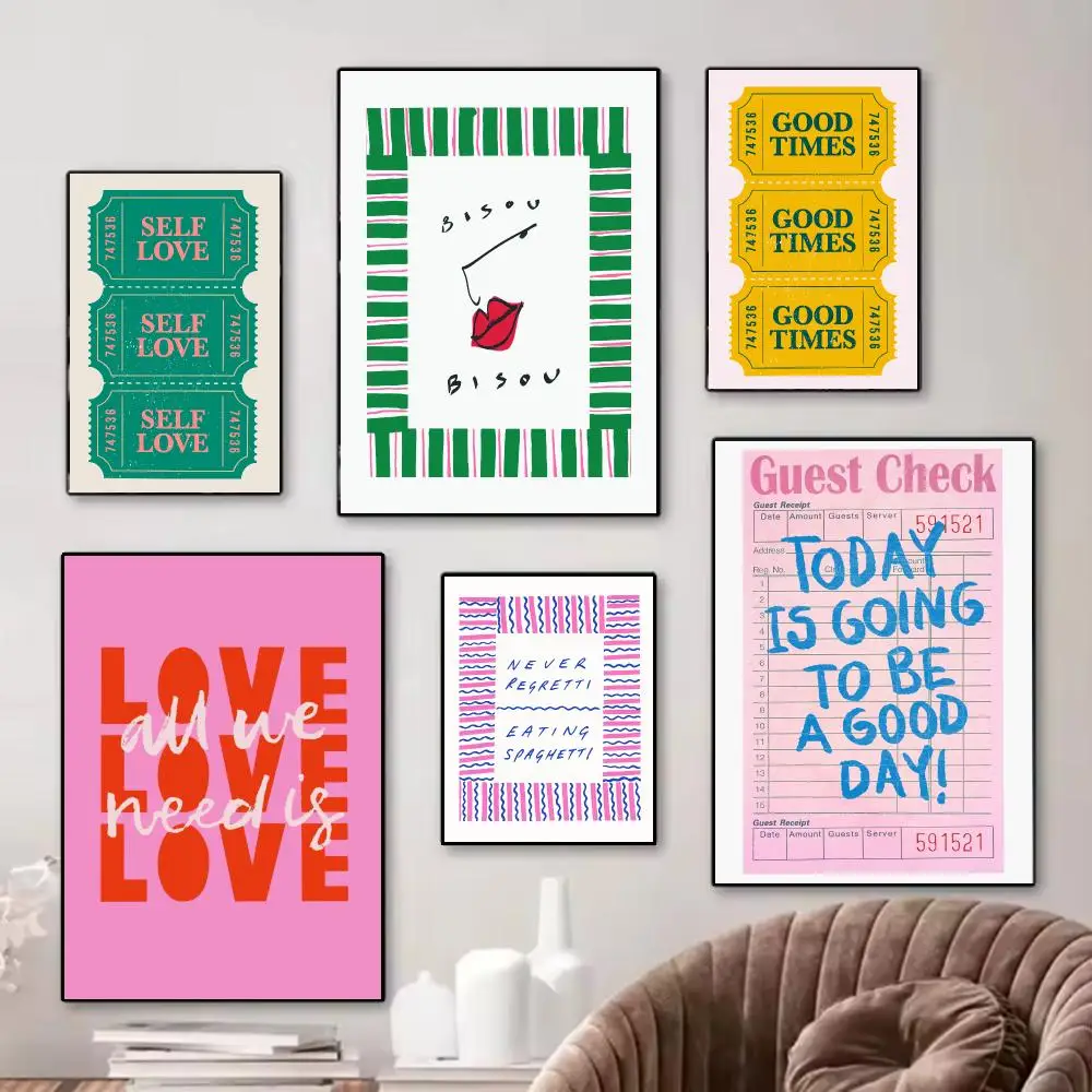 Trendy Cheerful Minimalist Sunny Eclectic Love Quotes Poster Modern Wall Art Collection for Home Decor
