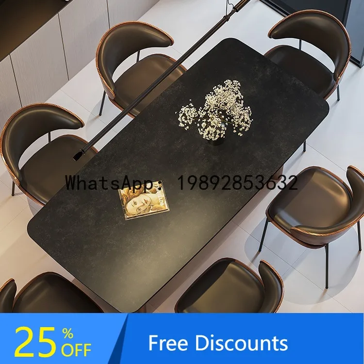 

XL French Retro Walnut Color Solid Wood Rock Slab Dining Table for Living Room Home Use Light Luxury Black Dining Table