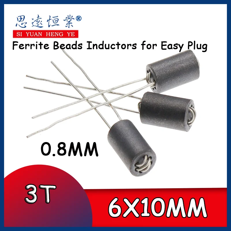 10PCS 6X10MM Lead Dia 0.8MM 3T Axial Lead 6 Channel Ferrite Beads Inductors for Easy Plug