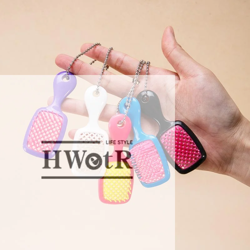 Mini Hair Brush Keychain Portable Air Cushion Massage Comb Colorful Plastic Pocket Hairdressing Tool For Bag Pendant Travel