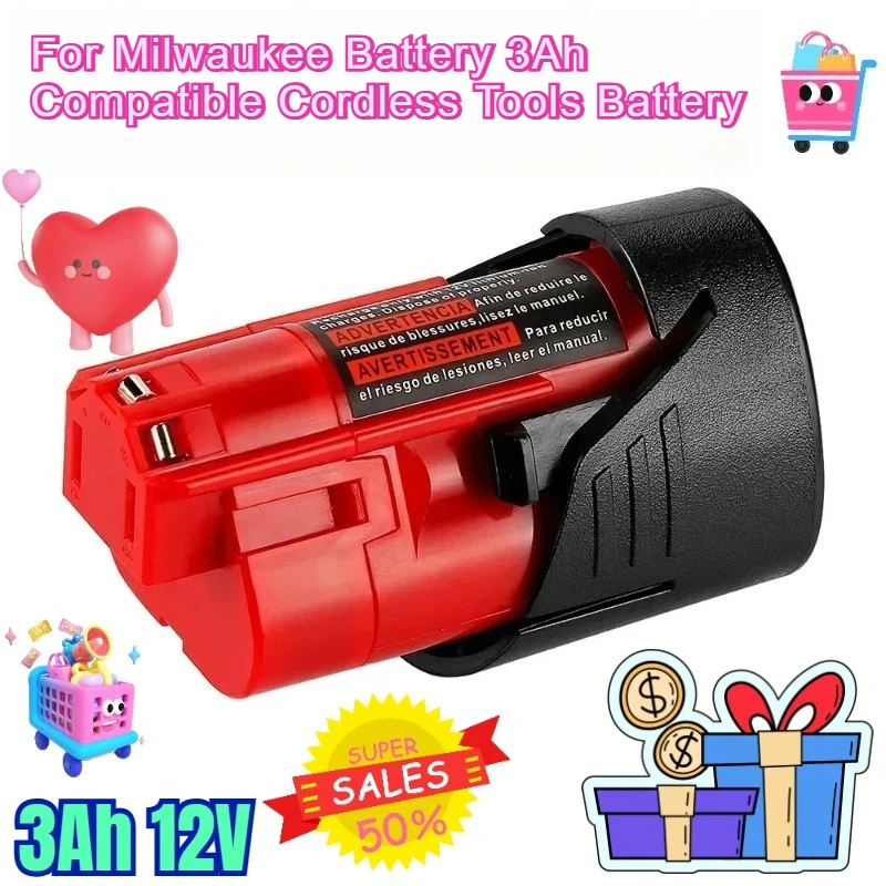 

For Milwaukee Battery 3Ah Compatible for Milwaukee 12V M12 XC 48-11-2410 48-11-2420 48-11-2411 12-Volt Cordless Tools Battery