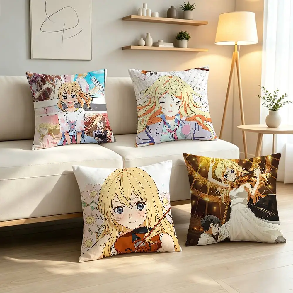 K-Kaori M-Miyazono Your Lie in April Pillow Case Pattern Printed Pillowcase For Living Room Sofa Cushion Cover