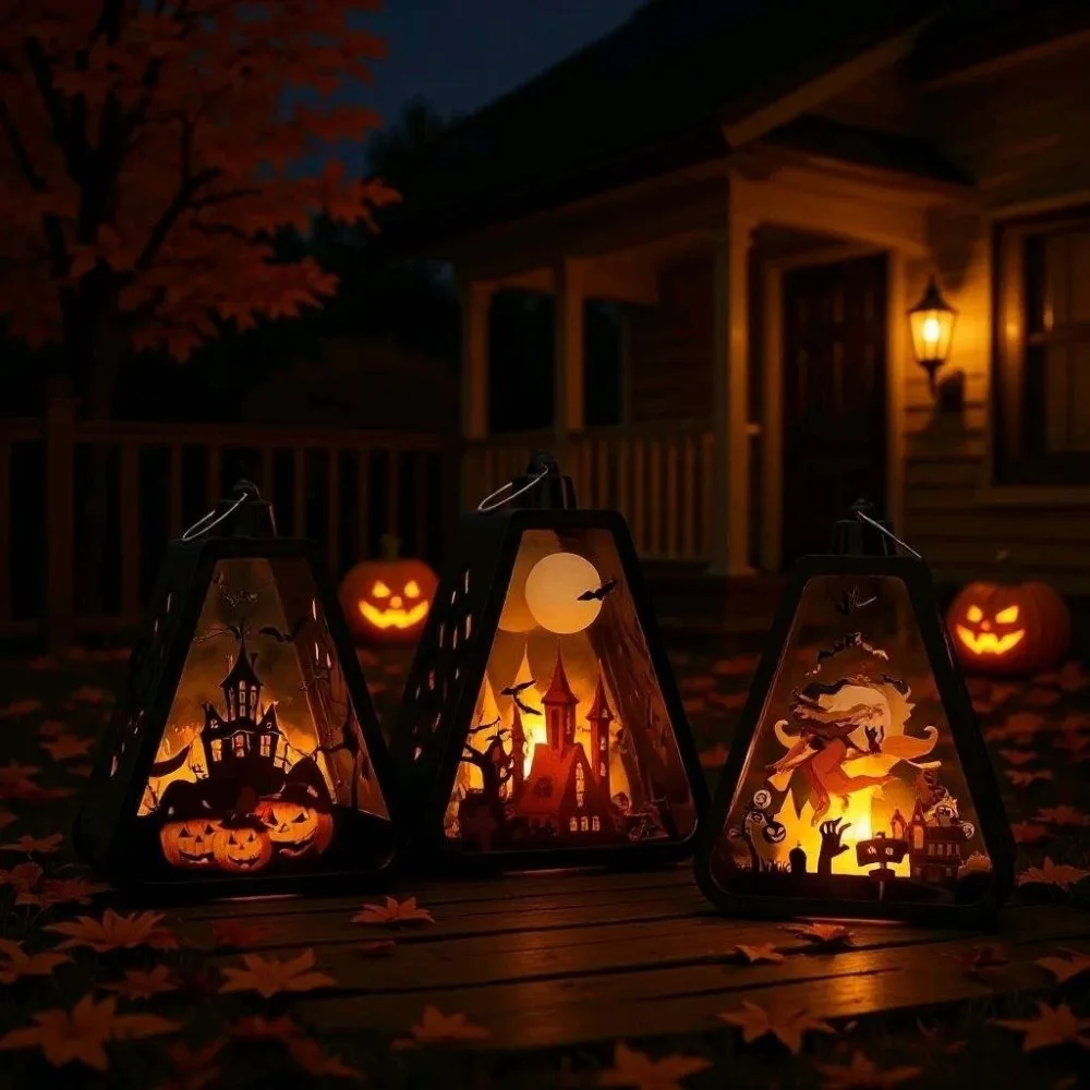 Plastic Halloween LED Lamp Cordless Battery Operated Handheld Lanterns LED Light Mini Pumpkin Lanterns Halloween Party