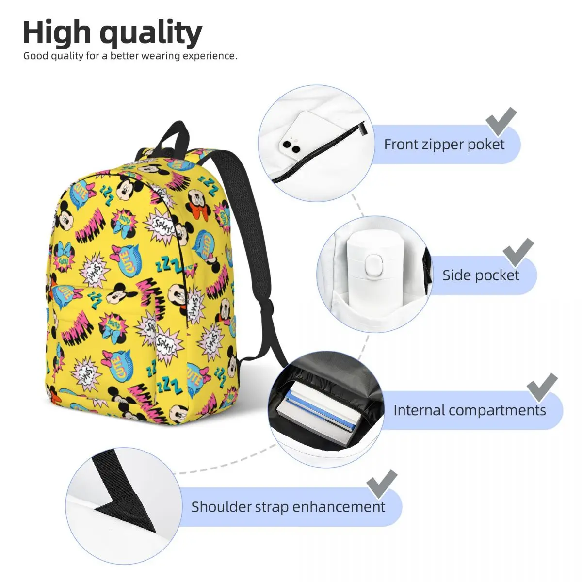 Mickey Minnie Pop Pattern Backpack for Men Women Cool High School Work Daypack College Canvas Bags Gift
