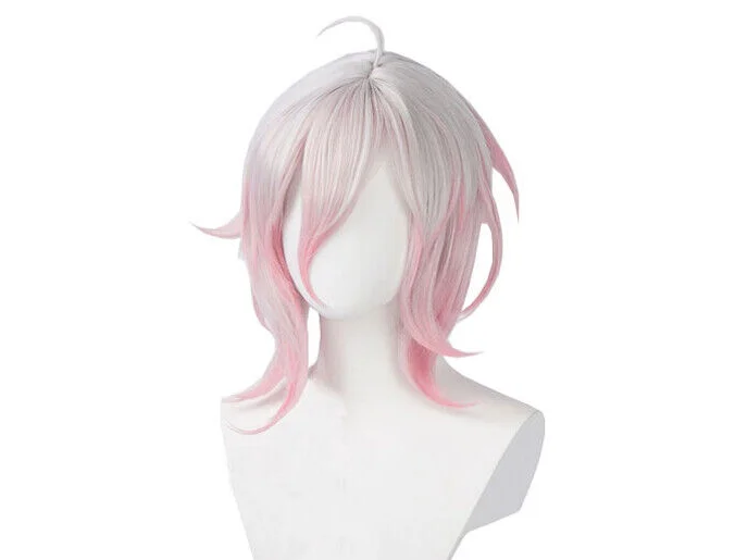 LOL Briar Cosplay Perucas, Cabelo Sintético, Longo Médio, Branco, Rosa Gradiente, 40cm