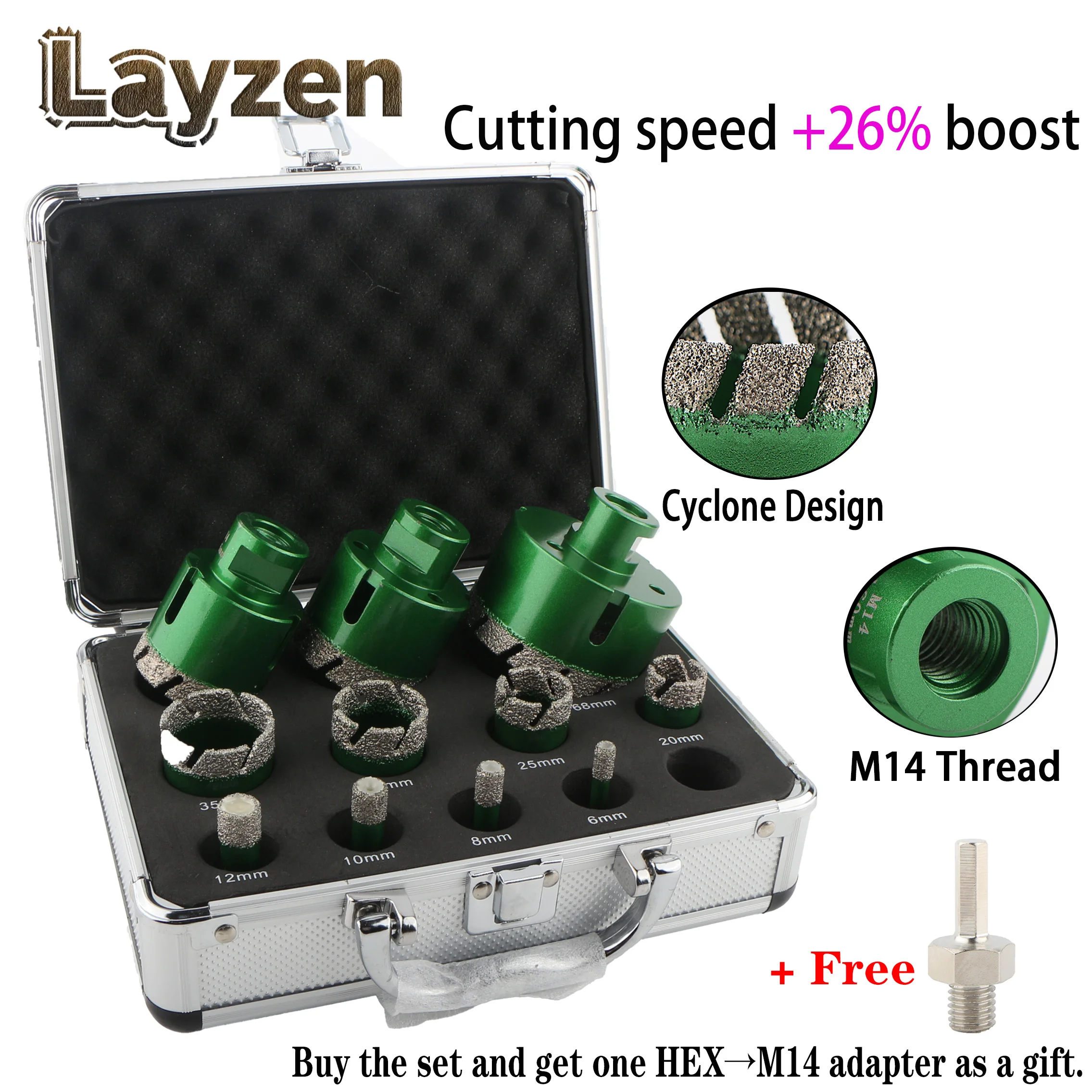 4/5/12/13 قطعة M14 موضوع فراغ صنع من النحاس الماس مثقاب جاف الأساسية بت هول المنشار نوع الإعصار لبلاط البورسلين الجرانيت الرخام #1