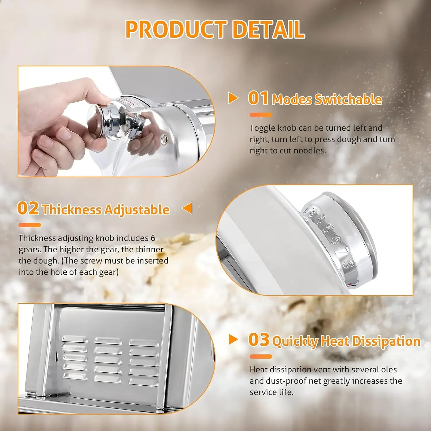 Electric Pasta Maker Machine Pasta Dough Spaghetti Roller Noodle Pressing Machine Stainless Steel 135W for Home Family Use (1.5m