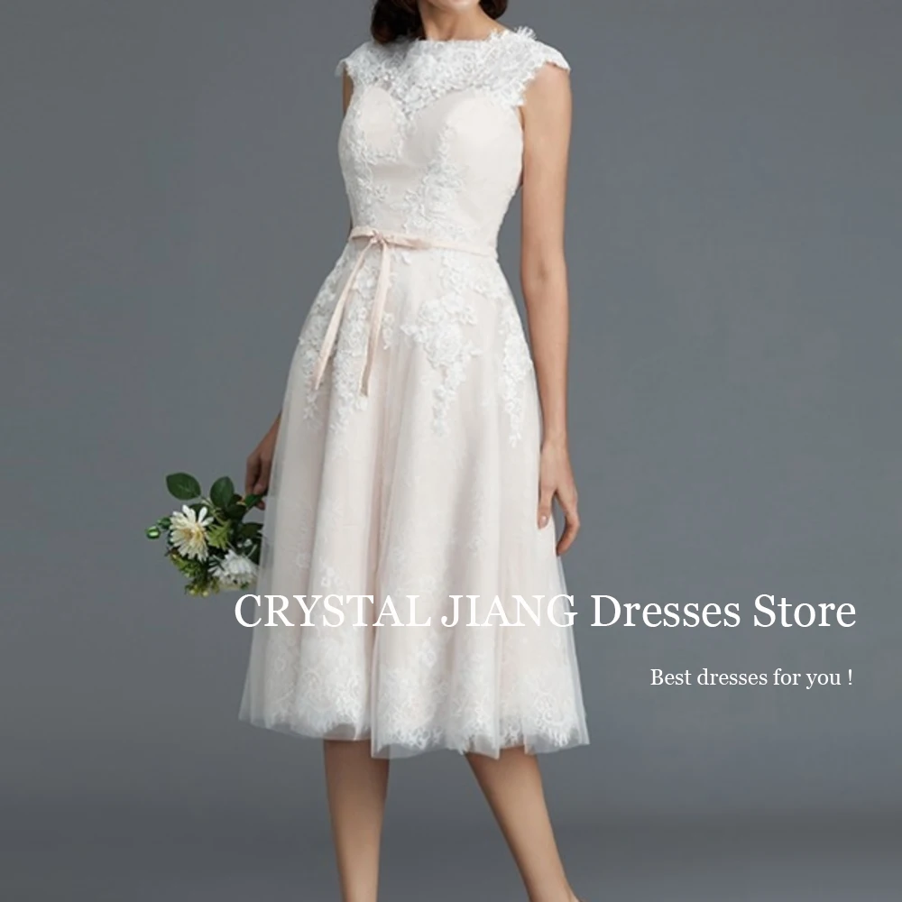 Elegant Short Wedding Dresses Boat Neck Tulle Sleeveless A Line Knee Length Robe De Mariée 2024 Bridal Gowns