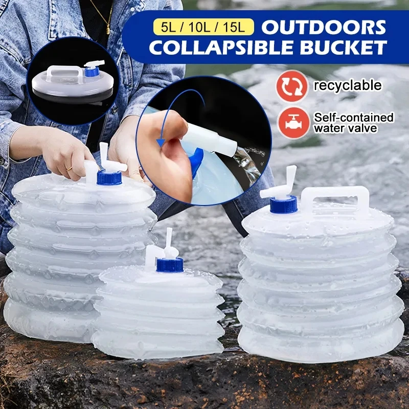 5/10/15L Portable Folding Water Bucket with Faucet Reusable Auto Emergency Water Tank for Car Travel Outdoor Camping Tourism