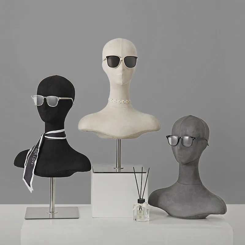 Clothing store model props female bust table window display stand fake human body suede cloth head mold display stand