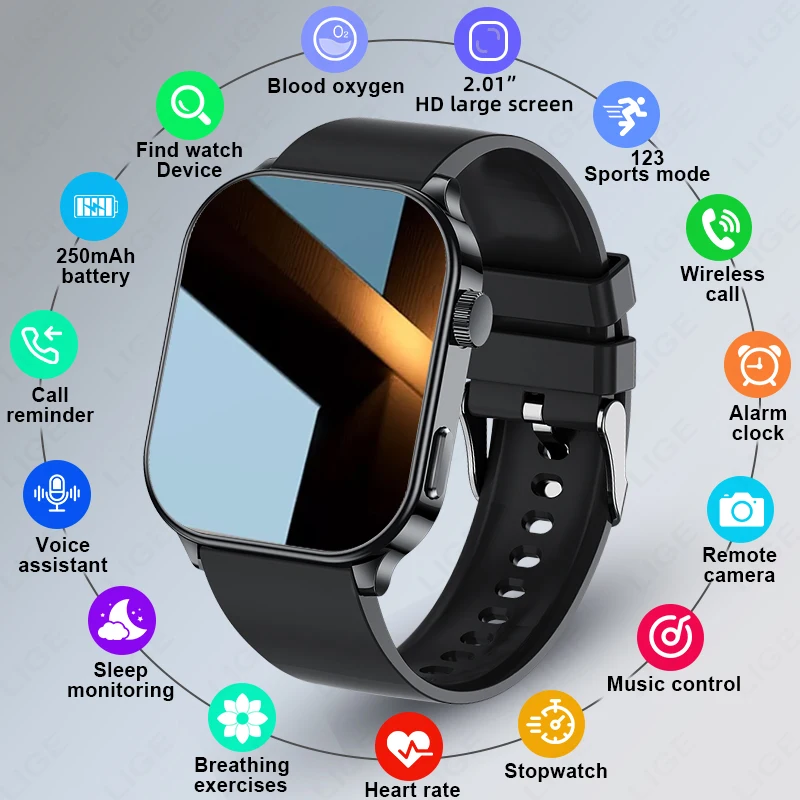 

LIGE 2026 New Men Smart Watch 3ATM Waterproof Military Sports Fitness Women Smart Bracelet Blood Oxygen Monitor Smartwatch Women