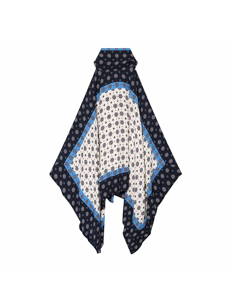 Women Summer Halter Neck Scarf Print Top Women Positioning Geometric Print Sleeveless Asymmetric Hem Tie Back Boho Lady Blouse