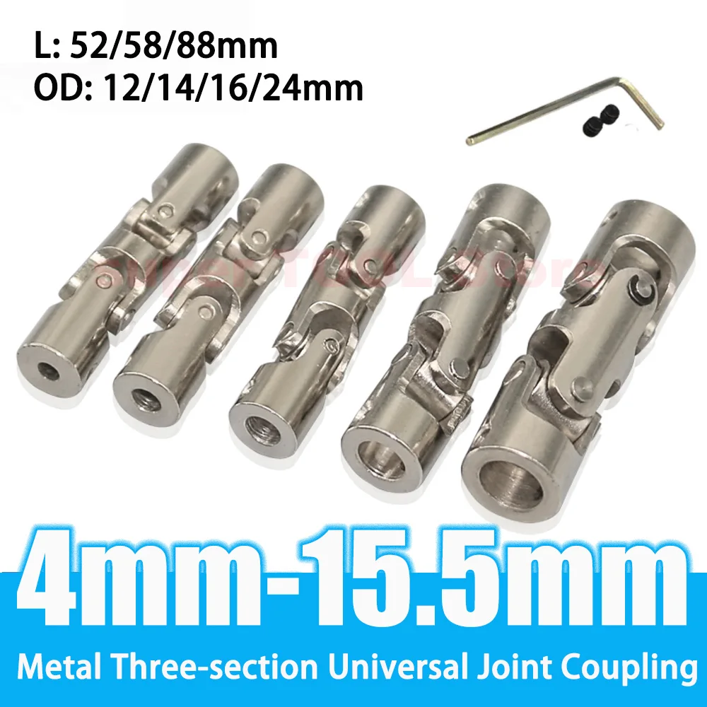 1Pc 45# Steel Metal 3 Section Universal Joint Coupling for Boat Car Model Motor Shaft Connector Bore 4mm 5mm 6mm 8mm 10mm 15.5mm