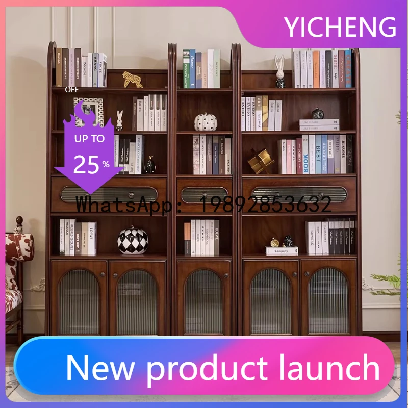 

TQH Vintage Style Solid Wood Bookshelf French Minimalist Freestanding Combination Bookcase Storage Display Cabinet Organizer