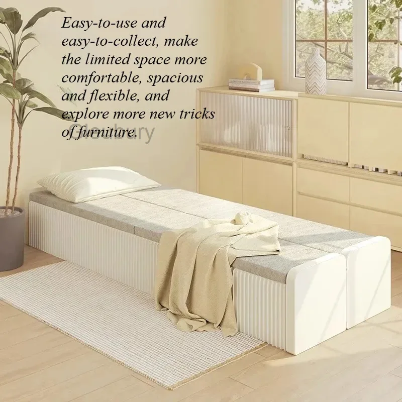 Single Household Simple Bed Straight Folding Bench Single Stool Office Lunch Bed Portable Escort Coconut Palm Sponge Mattress