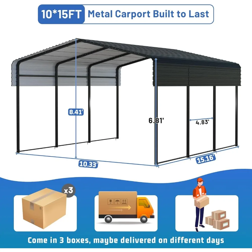 

Metal Carport 10 * 15 FT Heavy Duty Carport Canopy with Galvanized Steel Roof Multi-Use Shelter Outdoor Portable Garage, Sheds