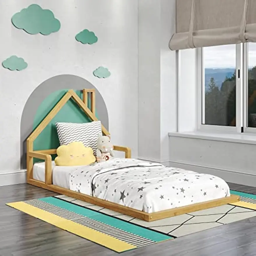 House Twin Floor Bed - Montessori Inspired - Solid  Solid Wood Floor Bed - Natural Wood