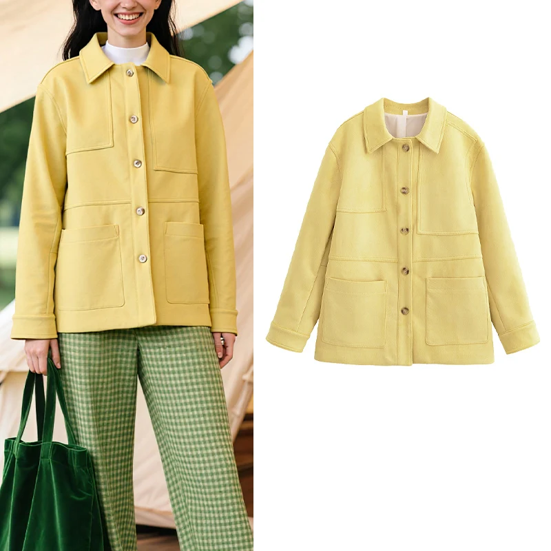 

Осень 2023, новая женская модная свободная замшевая куртка с планкой на пуговицах, повседневная и повседневная многослойная куртка Trafizaran