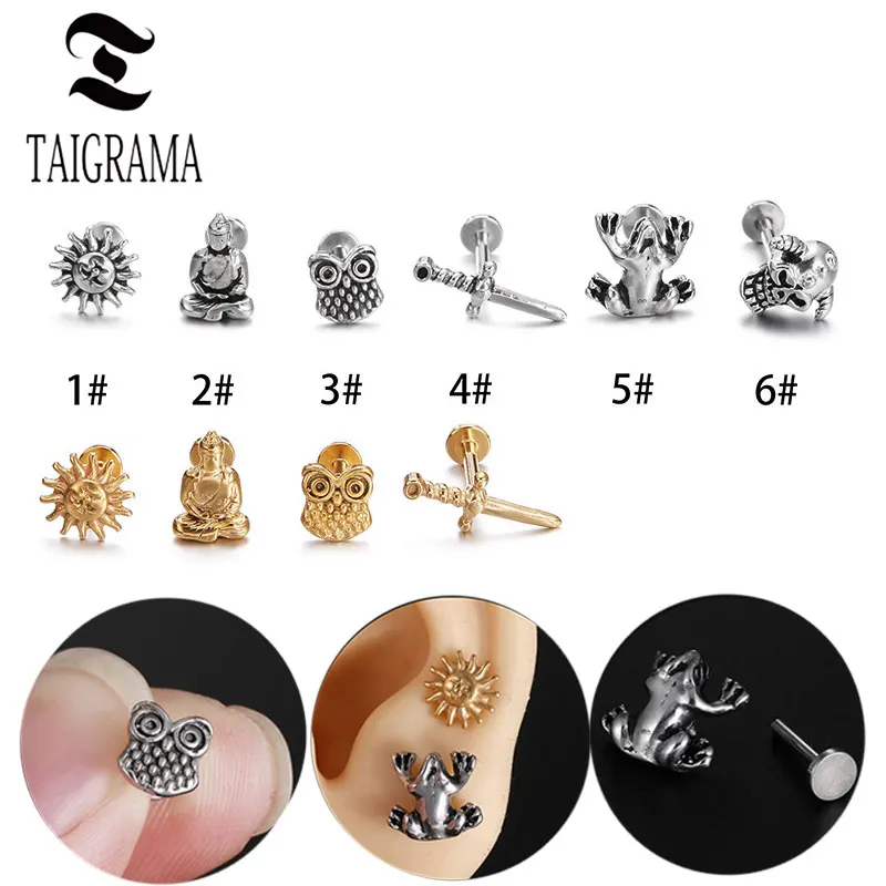 316L Surgical Steel Ear Studs Internally Threaded Post Cartilage Earring Stud for Women Flat Back Tragus Helix Earrings Jewelry