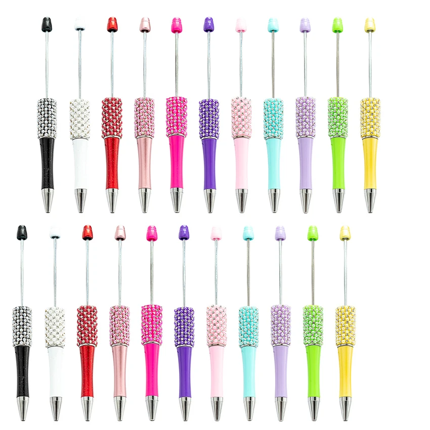 

22Pc Glitter Diamond Beaded Pen Creative DIY Plastic Beaded Ball Pen Handmade Sticker Beaded Ballpoint Pens for Writing Supplies
