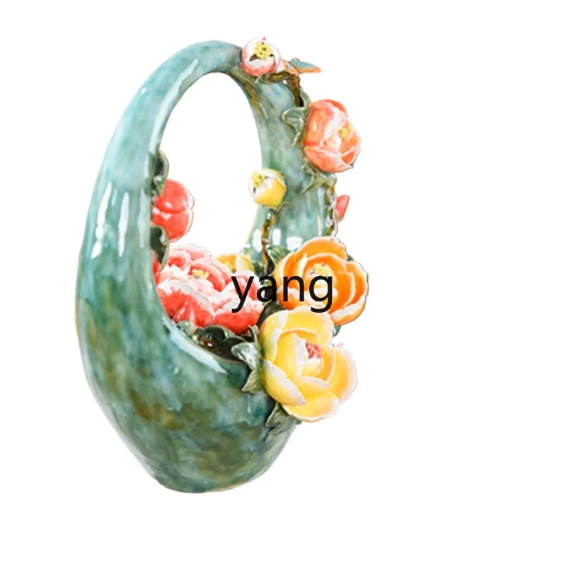 

xyy flower blooming wealth simulation ceramic flower basket ornament Chinese decoration housewarming gift