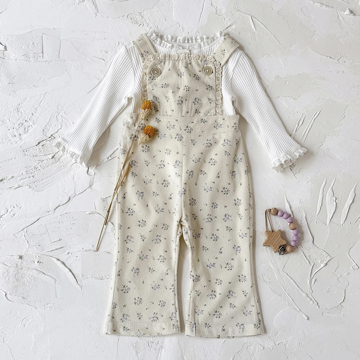 2025 Autumn New0-3 Years Baby Floral Overalls With Long-Sleeve Top Set